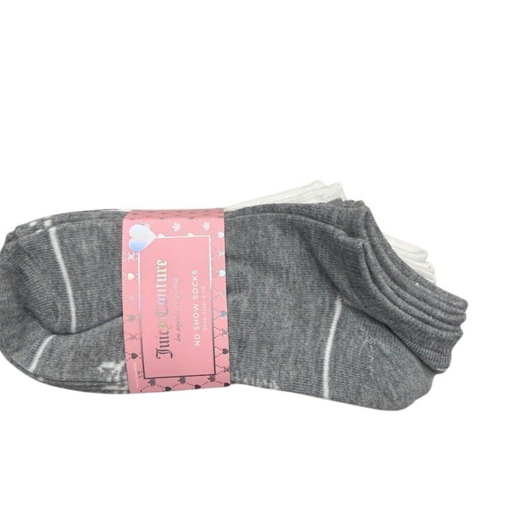 Juicy Couture No Show Socks Womens One Size 4-10 Gray White Black 10 Pairs